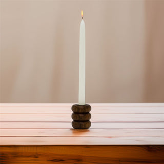 Walnut Ribbed Wooden Candlestick | Rustic Candle Holder for Taper Candles - 7cm