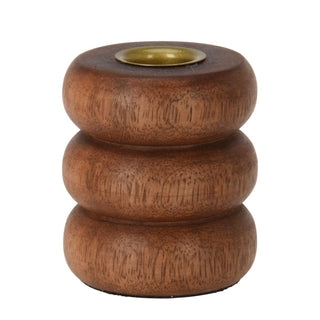 Walnut Ribbed Wooden Candlestick | Rustic Candle Holder for Taper Candles - 7cm