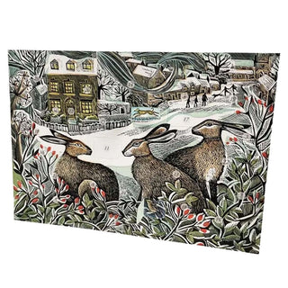We Three Hares Advent Calendar Greetings Card | Christmas Advent Card & Envelope