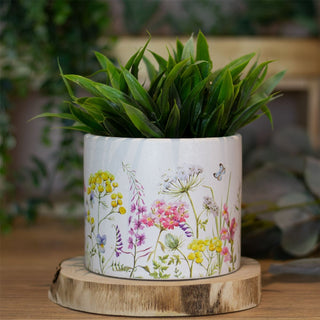 White Floral Plant Pot | Decorative Botanical Terracotta Cachepot Planter - 10cm