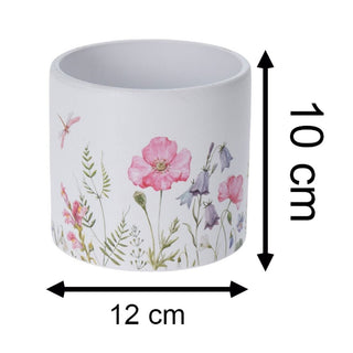 White Floral Plant Pot | Decorative Botanical Terracotta Cachepot Planter - 10cm