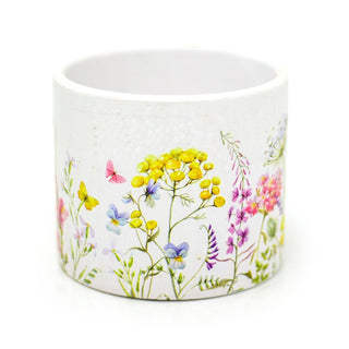White Floral Plant Pot | Decorative Botanical Terracotta Cachepot Planter - 10cm
