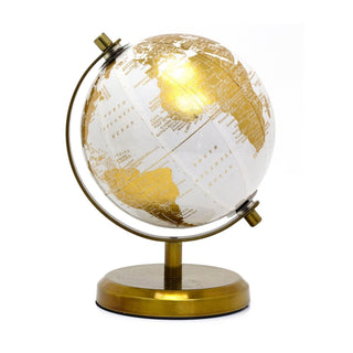 White & Gold Desk Globe | Small Vintage World Globe for Home or Office - 18cm