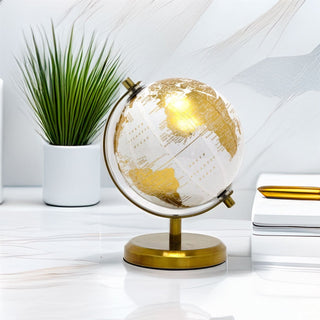 White & Gold Desk Globe | Small Vintage World Globe for Home or Office - 18cm