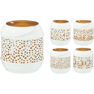 White Metal Tealight Lantern | Small Hanging Candle Holder with Copper Interior