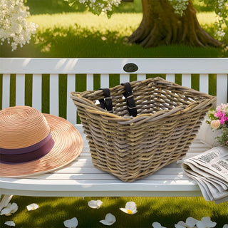 Wicker Bicycle Basket with Leather Straps | Rustic Bike Basket - 30x40cm