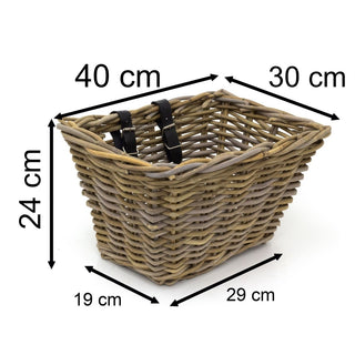 Wicker Bicycle Basket with Leather Straps | Rustic Bike Basket - 30x40cm