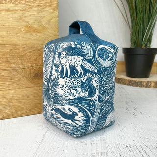 Winter Woods Forest Animals Doorstop | Fabric Cube Door Stop with Handle - 18cm