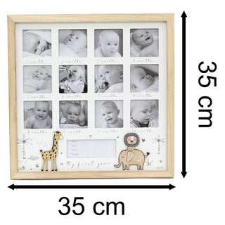 Wooden 12 - Aperture Keepsake New Baby Photo Frame for First Year Memories