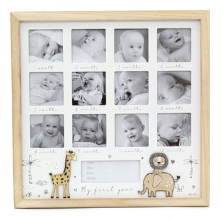 Wooden 12 - Aperture Keepsake New Baby Photo Frame for First Year Memories