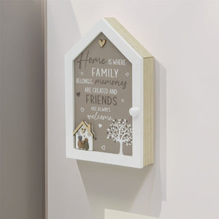 Wooden Key Cabinet with 3D House & Pebble Family Wall Mounted with 6 Hooks