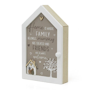 Wooden Key Cabinet with 3D House & Pebble Family Wall Mounted with 6 Hooks