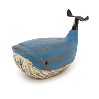 Wooden Whale Ornament | Distressed Nautical Blue Whale Figurine Statue - 11cm