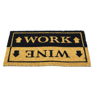 Work and Wine Doormat | Funny 60x40cm Rectangular Entrance Door Mat | Non - slip Pvc Backed Natural Coir Doormat