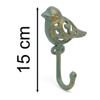 Wrought Iron Bird Wall Hook | Antique Style Iron Bird Shaped Coat Hook - 15cm