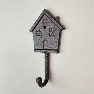 Wrought Iron House Wall Hook | Vintage - style Metal House Shaped Coat Hook - 16cm