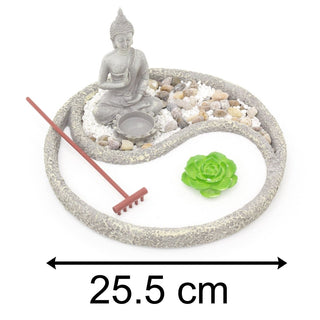 Yin Yang Round Buddha Zen Garden Set | Miniature Desktop Zen Garden Buddha Tealight Candle Holder | Buddha Ornaments Buddha Statue Spiritual Decor - 26cm