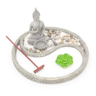 Yin Yang Round Buddha Zen Garden Set | Miniature Desktop Zen Garden Buddha Tealight Candle Holder | Buddha Ornaments Buddha Statue Spiritual Decor - 26cm
