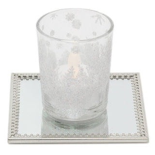 10cm Decorative Mirror Glass Display Plate | Mirrored Candle Tray | Silver Glass Coaster - Square