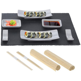11 Piece Japanese Style Sushi Serving Set | 2 Person Sushi Ceramic Dinnerware Set And Chopsticks | Traditional Slate Serving Platter For Sushi - Sushi Gifts