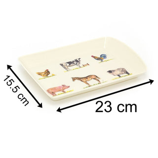 23cm Country Life The Farmyard Carry Tray | Animal Design Rectangle Tray Mini Tray | Melamine Country Kitchen Small Tea Coffee Tray
