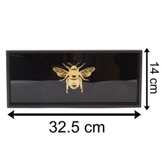 33cm Black And Gold Bee Display Tray Candle Tray | Wooden Trinket Tray Jewellery Dish | Rectangle Wood Display Dish - Single Bee