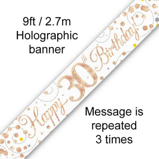 9ft Holographic Happy 30th Birthday Banner | Party Banners Rose Gold Happy Birthday Banner | Happy Birthday Sign Rose Gold Birthday Decorations