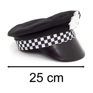 Adult Police Hat | Unisex Fancy Dress Police Cap With Checked Band And Badge