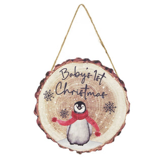 Baby 1st Christmas Wooden Hanging Sign | First Xmas Penguin Family Festive Plaque | Family Tree Hanging Decoration