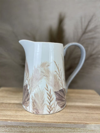 Botanical Pampas Grass Ceramic Serving Jug | Floral Water Pitcher China Milk Jug | Country Kitchen Jugs Porcelain Flower Vase