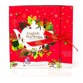 English Tea Red Book Style Organic Christmas Tea Advent Calendar | Christmas Advent Calendar Herbal Tea Selection | 25 Bag Tea Selection Box Adult Advent Calendar
