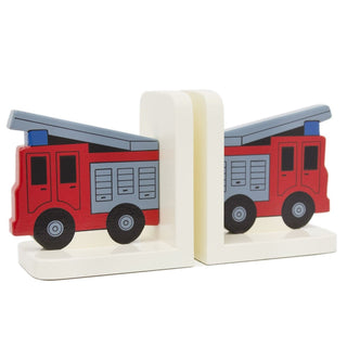 Fire Engine Wooden Bookends For Kids | Childrens Book Ends | Book Stoppers For Shelves, Kids Room or Nursery Decor - Hand Made in UK