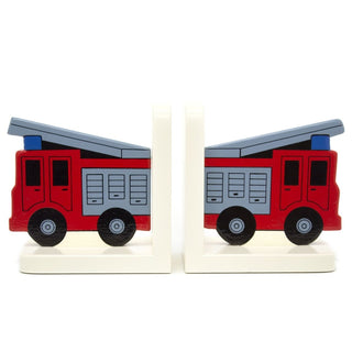 Fire Engine Wooden Bookends For Kids | Childrens Book Ends | Book Stoppers For Shelves, Kids Room or Nursery Decor - Hand Made in UK