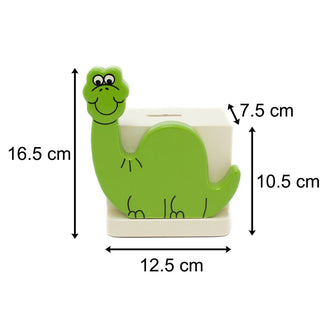 Green Dinosaur On White Money Box | Childrens Wooden Money Box | Piggy Bank, Saving Pot for Kids Room or Nursery Decor - Hand made in UK