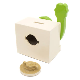 Green Dinosaur On White Money Box | Childrens Wooden Money Box | Piggy Bank, Saving Pot for Kids Room or Nursery Decor - Hand made in UK