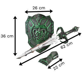 Kids Sword Shield Gauntlet Battle Pack Toy | Children's Medieval Knight Costume Fancy Dress | Play Sword Shield Set Role Playing - Green