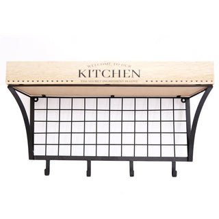 Kitchen Shelf Unit With Hooks | Wooden Black Metal Floating Shelves | Kitchen Spice Rack
