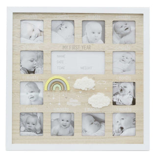 My 1st Year Keepsake Baby Photo Frame 12 Aperture Wooden New Baby Picture Frame