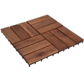 Pack 9 30x30cm Wooden Interlocking Deck Tiles | Outdoor Wood Decking Tiles | Click And Lock Patio Balcony Decking Kit