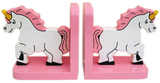 Pink Unicorn Wooden Bookends For Kids | Childrens Book Ends | Book Stoppers For Shelves, Kids Room or Nursery Decor - Hand Made in UK