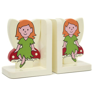 Pixie Fairy On Toadstool Wooden Bookends For Kids | Childrens Book Ends | Book Stoppers For Shelves, Kids Room or Nursery Decor - Hand Made in UK