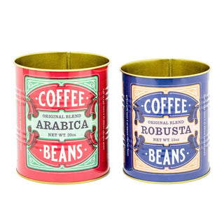 Set Of 2 Replica Vintage Coffee Beans Cans | Retro Metal Display Tins - Coffee