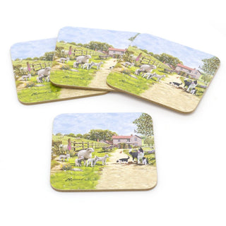Set Of 4 Country Farmhouse Coasters | Collie & Sheep Drink Coasters Set | Countryside Cup Mug Table Mats