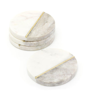 Set Of 4 Natural Marble Coasters | Stylish Two Tone Coaster Set | Round Cup Mug Table Mats - Colour Varies, One Set Supplied