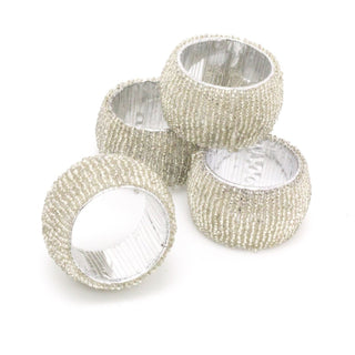 Set Of 4 Silver Glass Napkin Holder | Chic Beaded Napkin Rings | Ring Holder Dinner Table Set