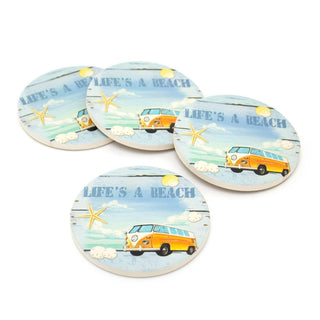 Set of 4 Surf Bus Design Ceramic Coasters | Nautical Drinks Coasters Set for Mugs, Glasses, Cups | Nautical Ceramic Table Mats Coaster