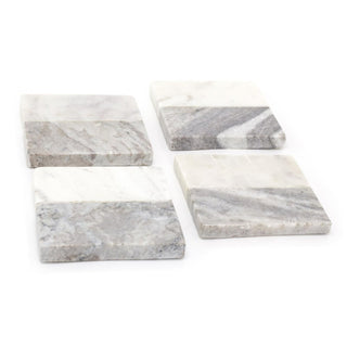 Set Of 4 Two Tone Natural Marble Coasters For Drinks ~ Square