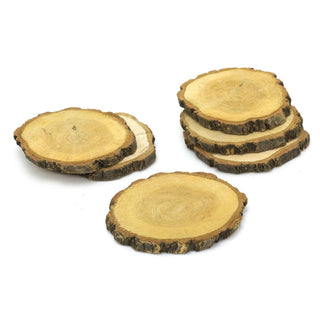Set of 6 Natural Wood Tree Log Slices | Rustic Wedding Decorations Candle Stand | Drinks Coasters