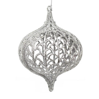 Silver Glitter Onion Christmas Bauble | Deluxe Christmas Ball Tree Decorations | Xmas Bauble Christmas Decor Hanging Decoration