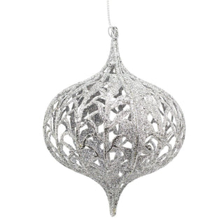 Silver Glitter Onion Christmas Bauble | Deluxe Christmas Ball Tree Decorations | Xmas Bauble Christmas Decor Hanging Decoration